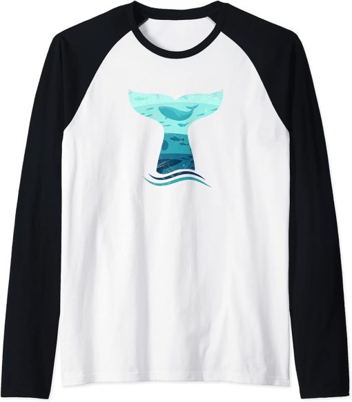 Whale Tail in Waves | Orca Ocean Raglan Baseball Tee