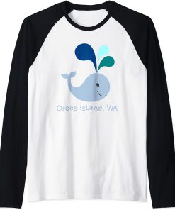 Orcas Island Washington Cute Whale Lover Cartoon Raglan Baseball Tee