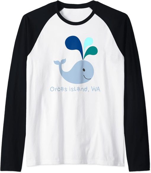 Orcas Island Washington Cute Whale Lover Cartoon Raglan Baseball Tee