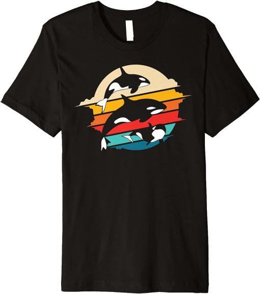 Cute Retro Orca Graphic Killer Whale Family Premium T-Shirt