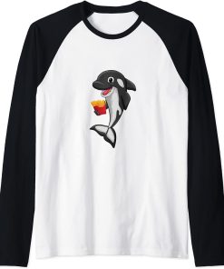 French Fries Love Killer Whale Orca Lover Animal Womens Raglan Baseball Tee