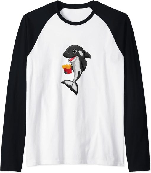 French Fries Love Killer Whale Orca Lover Animal Womens Raglan Baseball Tee