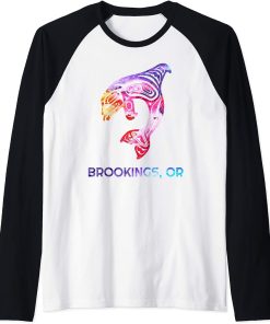 Brookings Oregon Native American Orca Killer Whale Raglan Baseball Tee