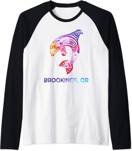 Brookings Oregon Native American Orca Killer Whale Raglan Baseball Tee