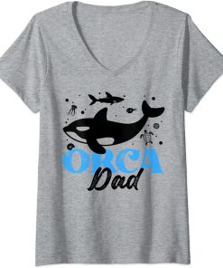 Womens Funny Orca Lover Graphic for Boys Men Dads Whale V-Neck T-Shirt