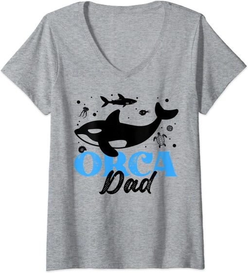 Womens Funny Orca Lover Graphic for Boys Men Dads Whale V-Neck T-Shirt