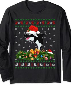 Orca Killer Whale Lover Xmas Santa Hat Ugly Orca Christmas Long Sleeve T-Shirt